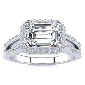 1 1/2 Carat Natural Halo Diamond Engagement Ring in 14 Karat White Gold, Split Shank