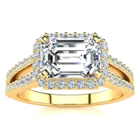 1 1/2 Carat Halo Diamond Engagement Ring in 14 Karat Yellow Gold, Split Shank