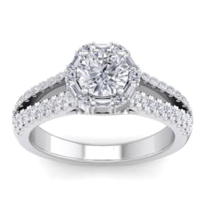 1 1/2 Carat Natural Fancy Halo Diamond Engagement Ring in 14 Karat White Gold
