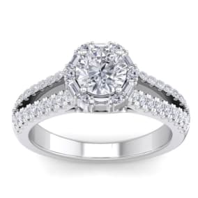 1 1/2 Carat Fancy Halo Diamond Engagement Ring in 14 Karat White Gold