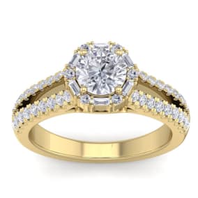 1 1/2 Carat Natural Fancy Halo Diamond Engagement Ring in 14 Karat Yellow Gold