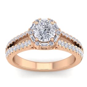 1 1/2 Carat Fancy Halo Diamond Engagement Ring in 14 Karat Rose Gold