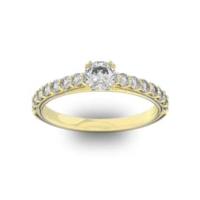 1 Carat Natural Cushion Cut Double Prong Set Engagement Ring In 14 Karat Yellow Gold