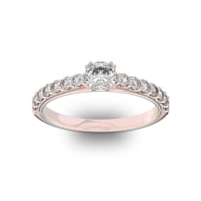 1 Carat Cushion Cut Double Prong Set Engagement Ring In 14 Karat Rose Gold