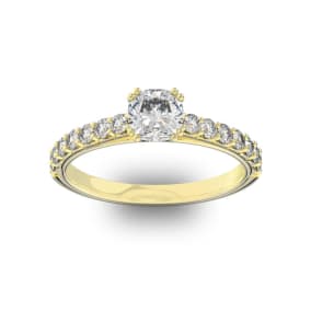 1 1/4 Carat Natural Cushion Cut Double Prong Set Engagement Ring In 14 Karat Yellow Gold