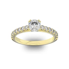 1 1/4 Carat Cushion Cut Double Prong Set Engagement Ring In 14 Karat Yellow Gold