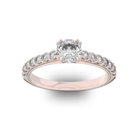 1 1/4 Carat Cushion Cut Double Prong Set Engagement Ring In 14 Karat Rose Gold