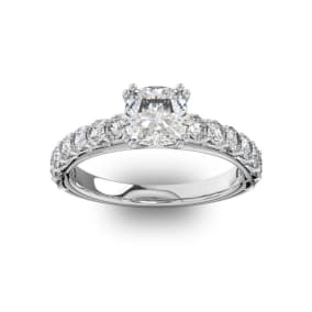 1 1/2 Carat Natural Cushion Cut Double Prong Set Engagement Ring in 14 Karat White Gold
