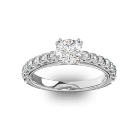 1 1/2 Carat Round Shape Double Prong Set Engagement Ring In 14 Karat White Gold