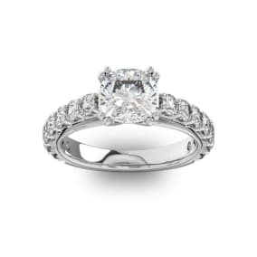 4 1/2 Carat Natural Round Shape Double Prong Set Engagement Ring In 14 Karat White Gold