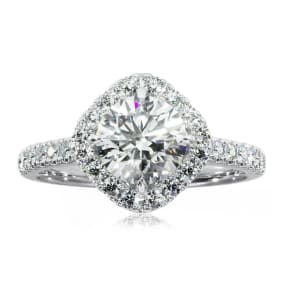 1 1/3 Carat Natural Cushion Style Halo Diamond Engagement Ring in 14 Karat White Gold 