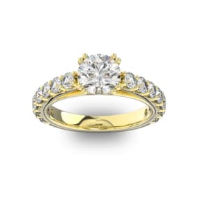 2 1/2 Carat Round Shape Double Prong Set Engagement Ring In 14 Karat Yellow Gold