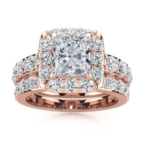 4 1/4 Carat Princess Halo Diamond Bridal Set in 14k Rose Gold