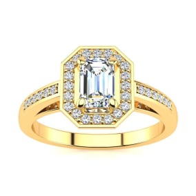 1 Carat Natural Halo Diamond Engagement Ring In 14 Karat Yellow Gold