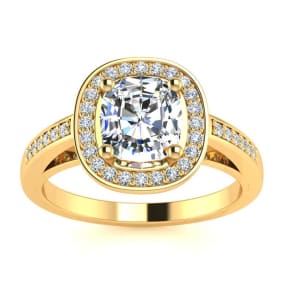 1 3/4 Carat Natural Cushion Cut Halo Diamond Engagement Ring In 14 Karat Yellow Gold