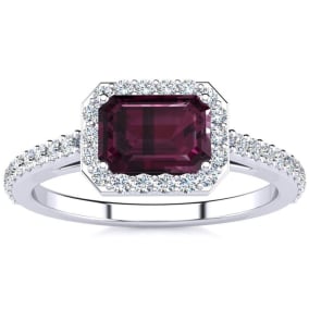 1 1/2 Carat Garnet and Halo Diamond Ring In 14 Karat White Gold