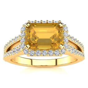 1 1/3 Carat Antique Citrine and Halo Diamond Ring In 14 Karat Yellow Gold