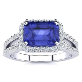 1 1/2 Carat Antique Tanzanite and Halo Diamond Ring In 14 Karat White Gold