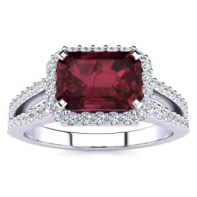 1 3/4 Carat Antique Garnet and Halo Diamond Ring In 14 Karat White Gold
