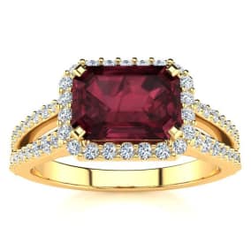 1 3/4 Carat Antique Garnet and Halo Diamond Ring In 14 Karat Yellow Gold