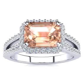 1-1/3 Carat Antique Morganite and Halo Diamond Ring In 14 Karat White Gold