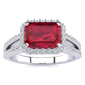 1 1/2 Carat Antique Ruby and Halo Diamond Ring In 14 Karat White Gold