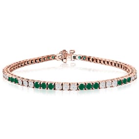 5 Carat Emerald and Diamond Bracelet In 14 Karat Rose Gold