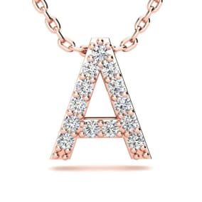 Letter A Diamond Initial Necklace In 14K Rose Gold With 13 Diamonds
