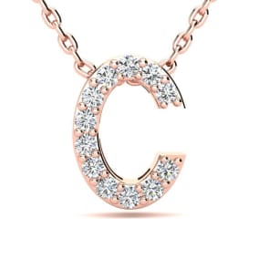 Letter C Diamond Initial Necklace In 14K Rose Gold With 13 Diamonds