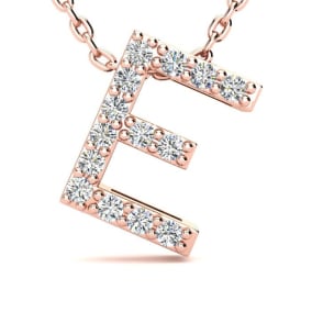 Letter E Diamond Initial Necklace In 14K Rose Gold With 13 Diamonds