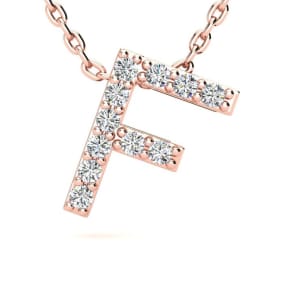 Letter F Diamond Initial Necklace In 14K Rose Gold With 13 Diamonds