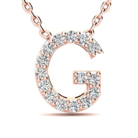 Letter G Diamond Initial Necklace In 14K Rose Gold With 13 Diamonds