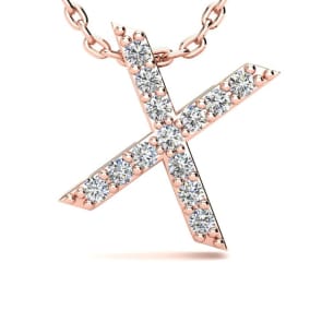 Letter X Diamond Initial Necklace In 14K Rose Gold With 13 Diamonds