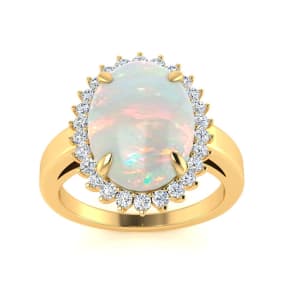 4 Carat Ballerina Opal Ring with Diamonds In 14 Karat Yellow Gold