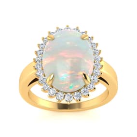 4 Carat Ballerina Opal Ring with Diamonds In 14 Karat Yellow Gold