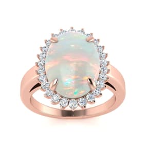 4 Carat Ballerina Opal Ring with Diamonds In 14 Karat Rose Gold