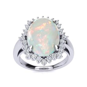 4 Carat Ballerina Opal Ring with Diamonds In 14 Karat White Gold