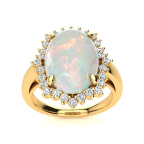 4 Carat Opal and Diamond Ballerina Ring In 14 Karat Yellow Gold