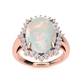 4 Carat Opal and Diamond Ballerina Ring In 14 Karat Rose Gold