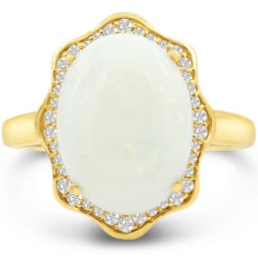 5 Carat Opal Ring with Halo Diamonds In 14 Karat Yellow Gold