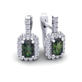 1 3/4 Carat Mystic Topaz and Halo Diamond Dangle Earrings In 14 Karat White Gold
