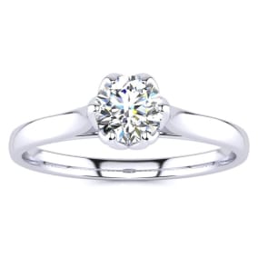1/2 Carat Natural Diamond Round Engagement Rings In 14K White Gold