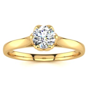 Round Engagement Rings, 1/2 Carat Diamond Solitaire Engagement Ring Crafted In 14 Karat Yellow Gold