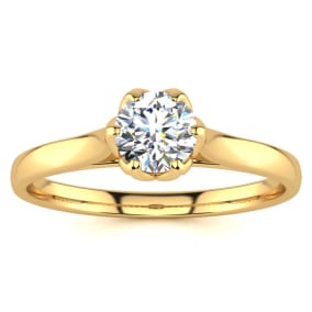 1/2 Carat Natural Diamond Round Engagement Rings In 14K Yellow Gold