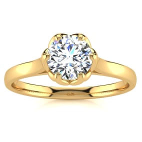 3/4 Carat Natural Diamond Round Engagement Rings In 14K Yellow Gold