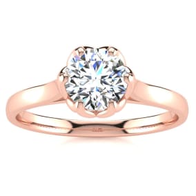 Round Engagement Rings, 3/4 Carat Diamond Solitaire Engagement Ring Crafted In 14 Karat Rose Gold