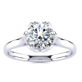 1 Carat Natural Diamond Round Engagement Rings In 14K White Gold