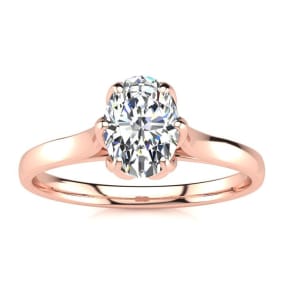 3/4 Carat Oval Shape Solitaire Engagement Ring In 14 Karat Rose Gold