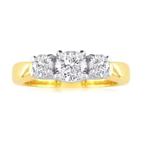 1/2ct Trellis Motif Natural Three Diamond Ring in 14k Two Tone Gold