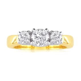 1/2ct Trellis Motif Three Diamond Ring in 14k Two Tone Gold